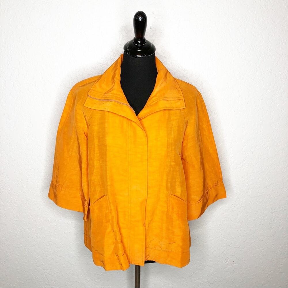 Lafayette 148 New York orange zip front linen blend lightweight jacket size 8